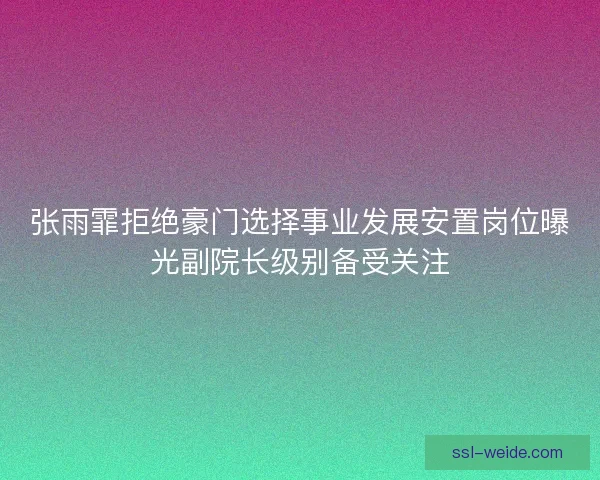 张雨霏拒绝豪门选择事业发展安置岗位曝光副院长级别备受关注
